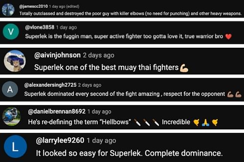 Screenshot of fans' comments