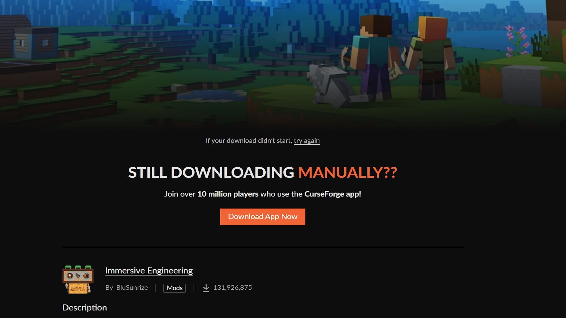 The download screen for Immersive Engineering (Image via CurseForge)