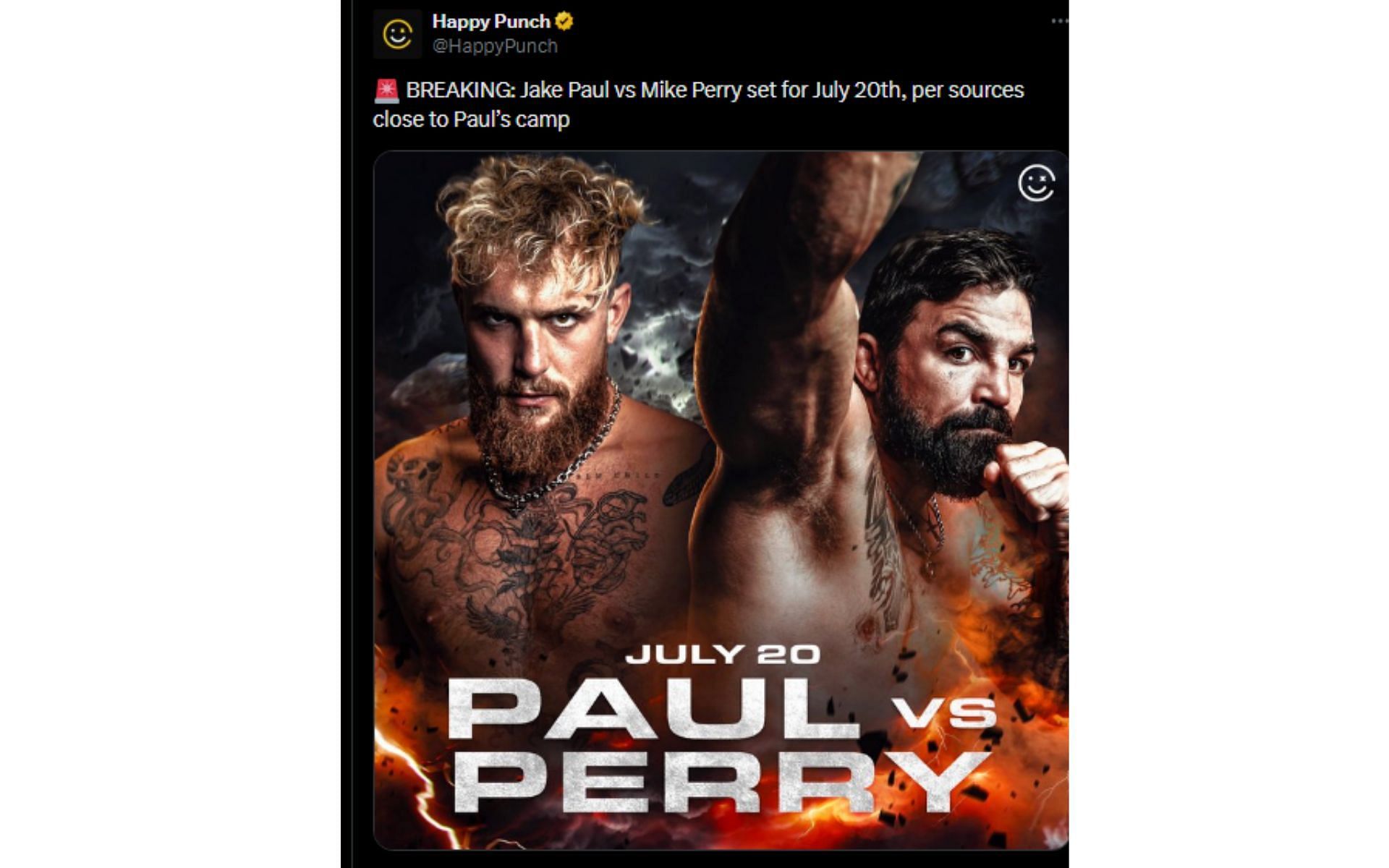 Happy Punch's tweet regarding Paul vs. Perry [Image courtesy: @HappyPunch - X]