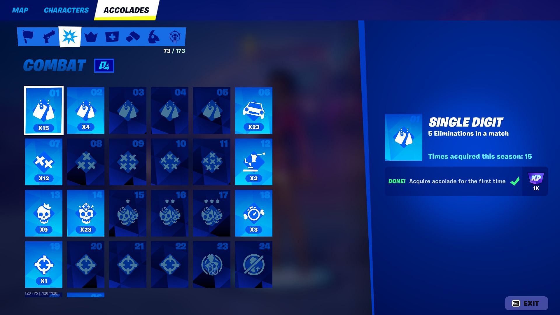 Combat Accolades in Fortnite Chapter 5 Season 3 (Image via Epic Games)