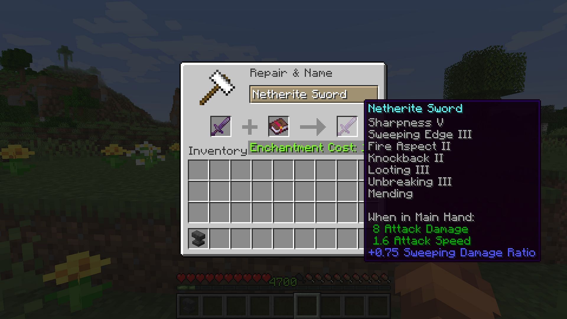 The final enchantment list for a fully enchanted Minecraft sword (Image via Mojang)