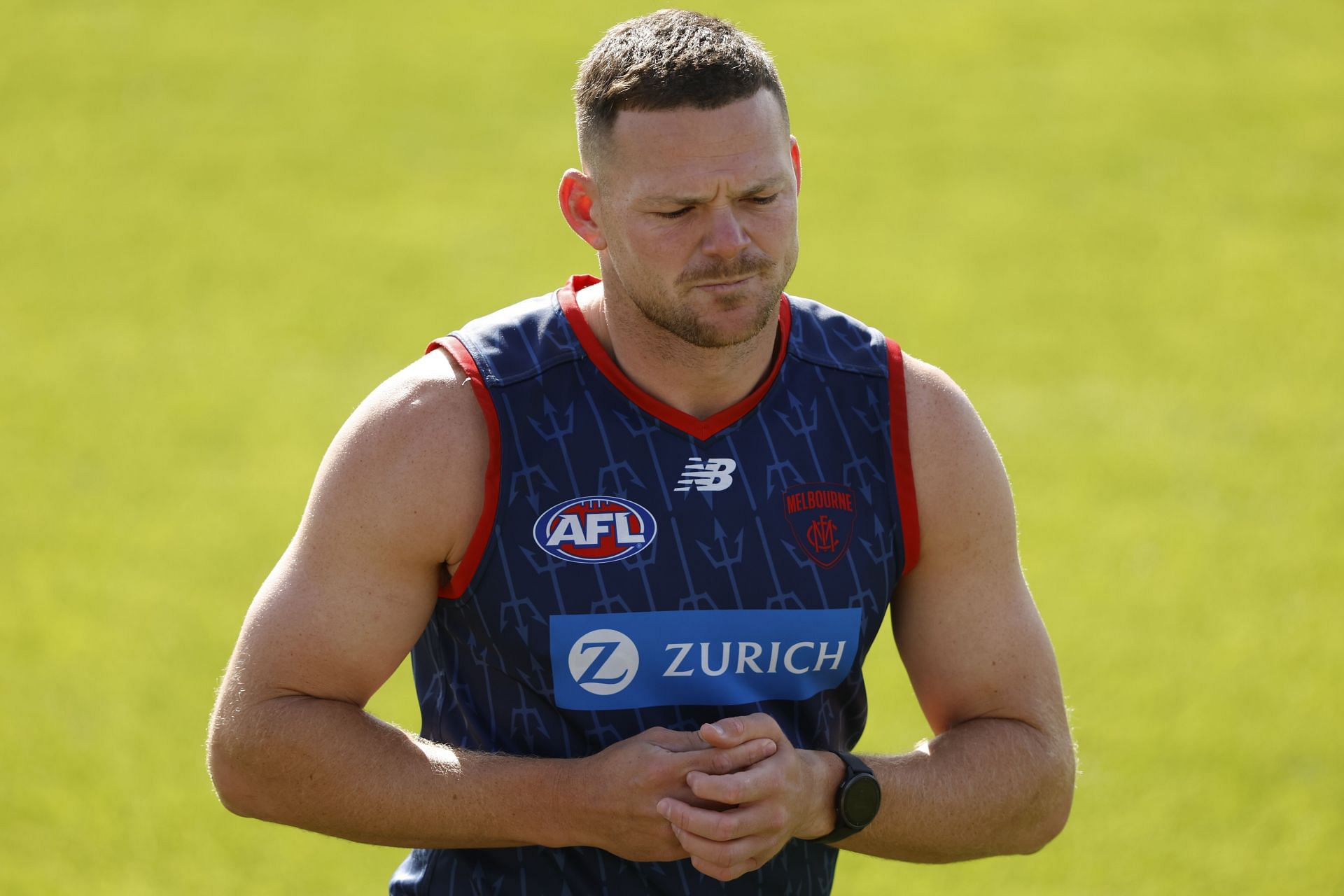 Steven May of the Demons is seen during a Melbourne Demons AFL training session.