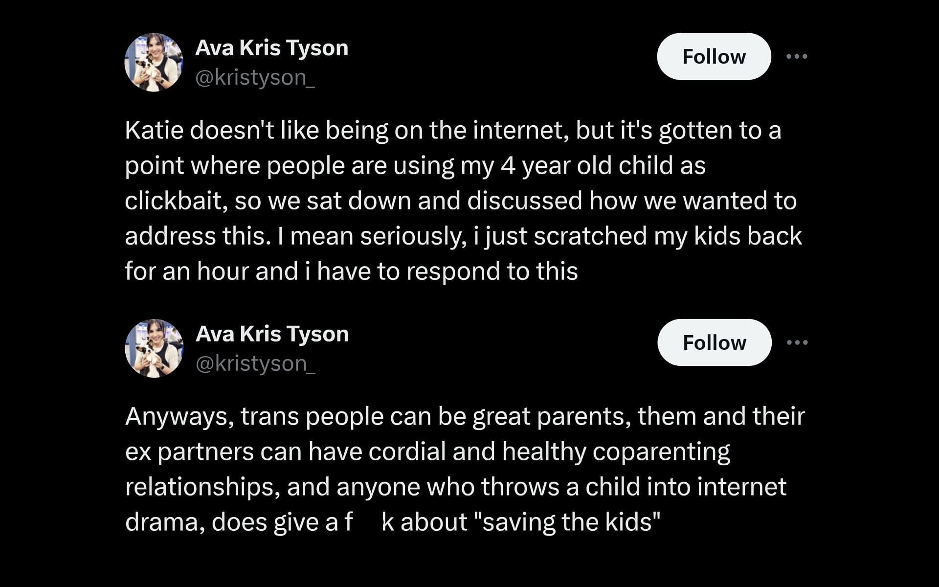 Ava Kris Tyson&#039;s tweets, dated June 24, 2024 (Image via @kristyson/X)