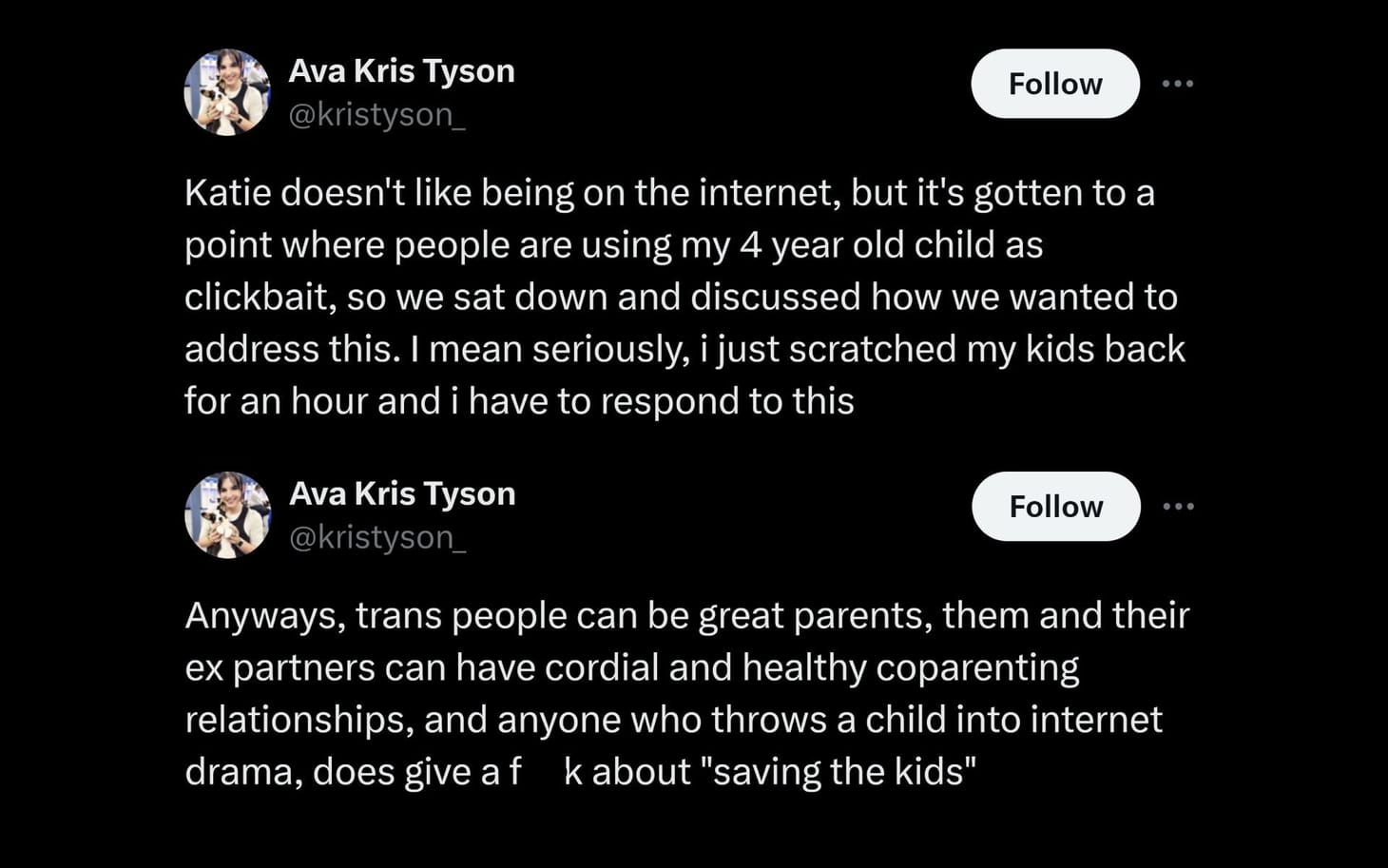 "Be better. Set better examples" Ava Kris Tyson's exwife Katie