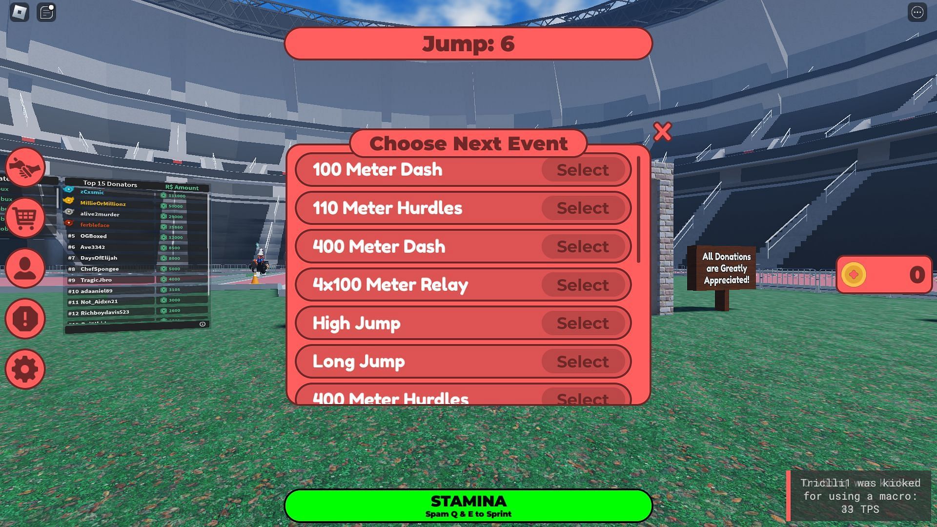Events featured in the game (Image via Roblox)