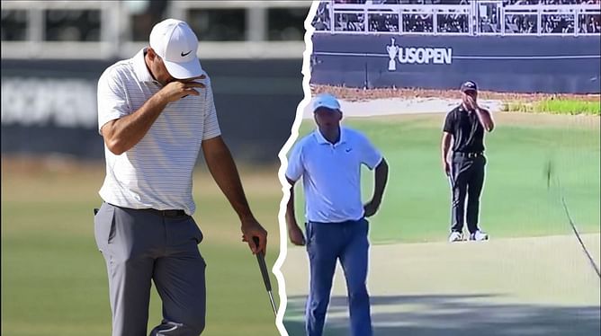 WATCH: Scottie Scheffler throws away his putter in disbelief after missing a putt by a whisker at the US Open