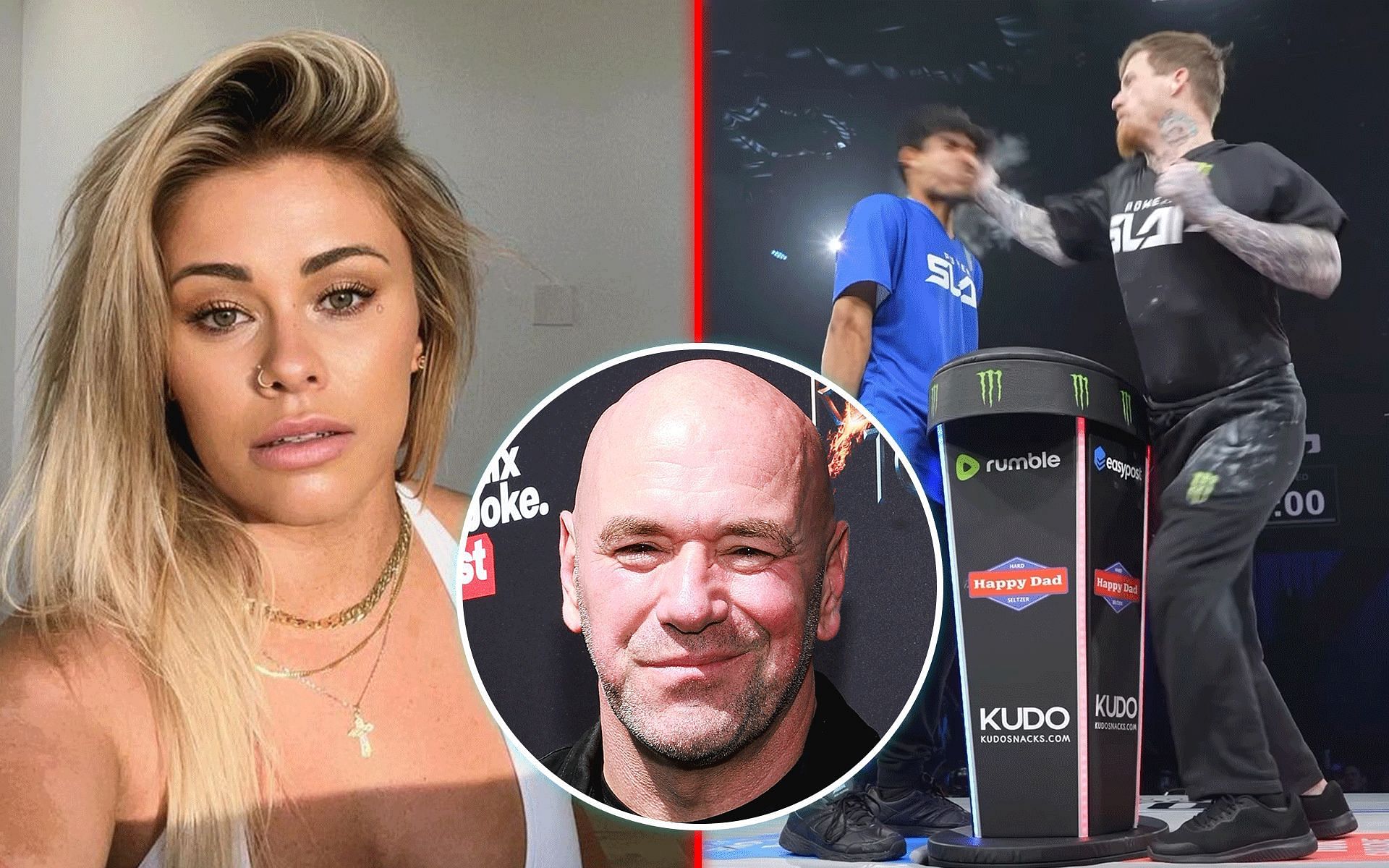 Dana White (Inset) speaks about the Power Slap debut of Paige VanZant (left) and Vasily Kamotsky (right) [Images courtesy: @paigevanzant and @powerslap on Instagram]