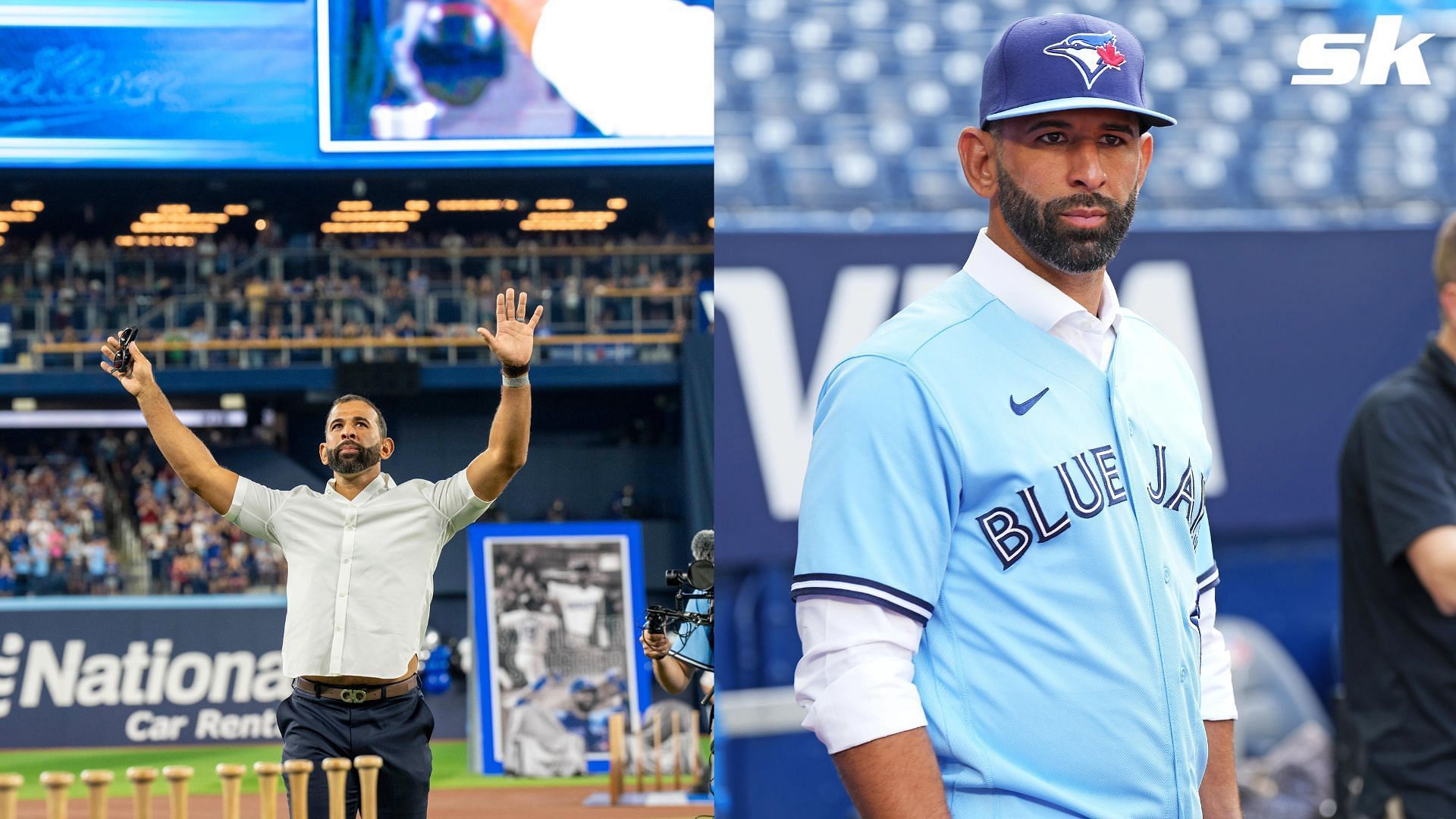 Blue Jays legend Jose Bautista participated in batting practice prior to Friday