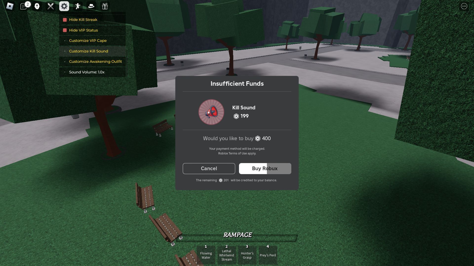 Unlocking the ability to customize kill sound effects (Image via Roblox)