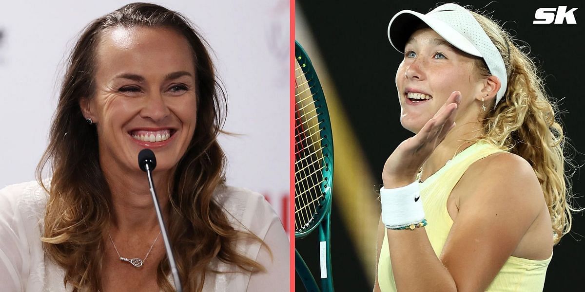 Martina Hingis (L) and Mirra Andreeva