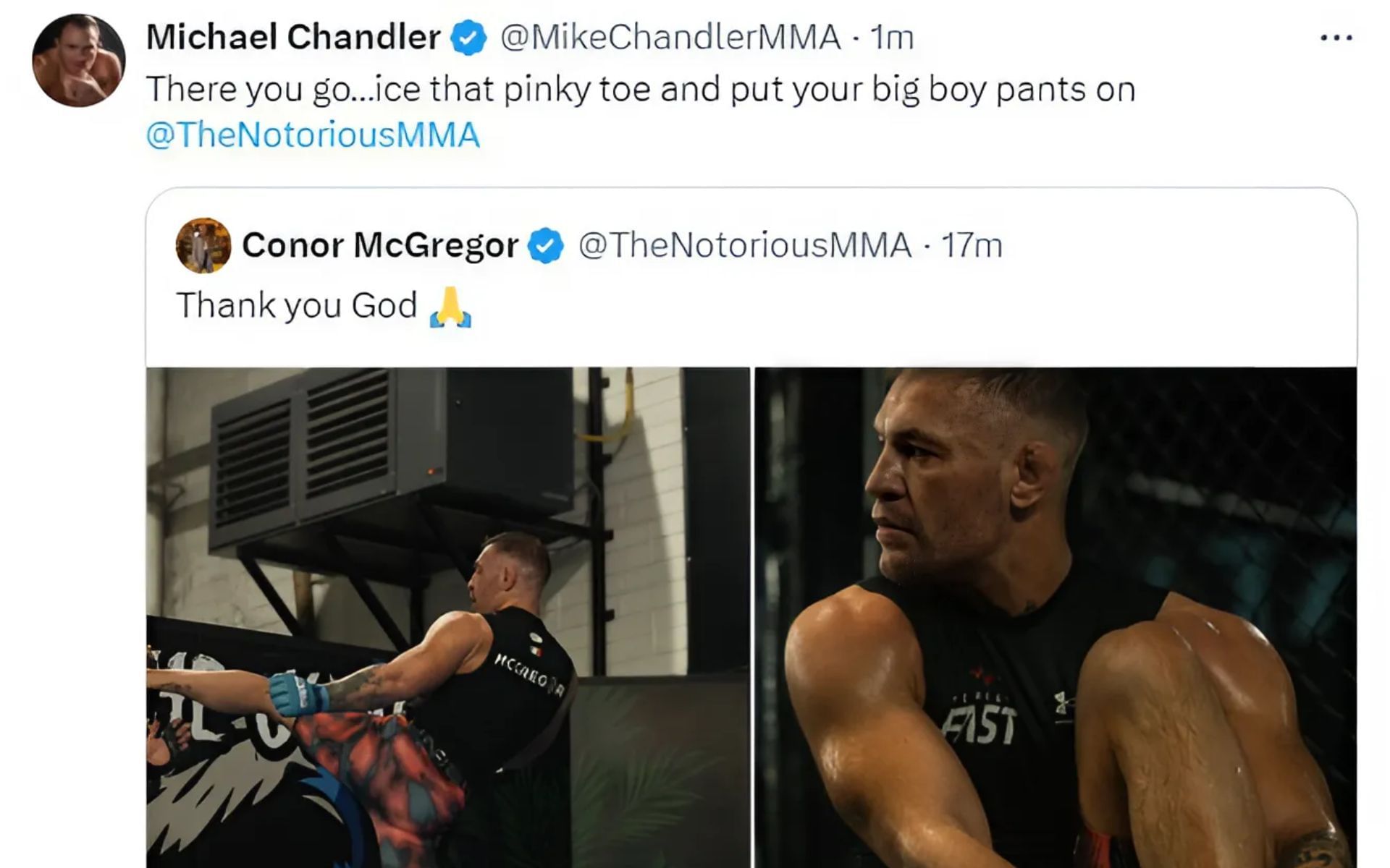 Screenshot of Michael Chandler&#039;s response to Conor McGregor