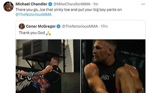 Screenshot of Michael Chandler's response to Conor McGregor