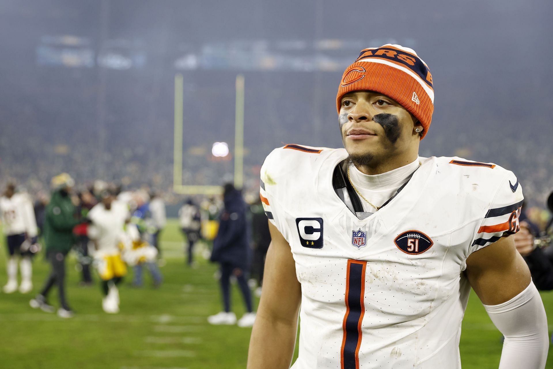 Justin Fields during Chicago Bears v Green Bay Packers