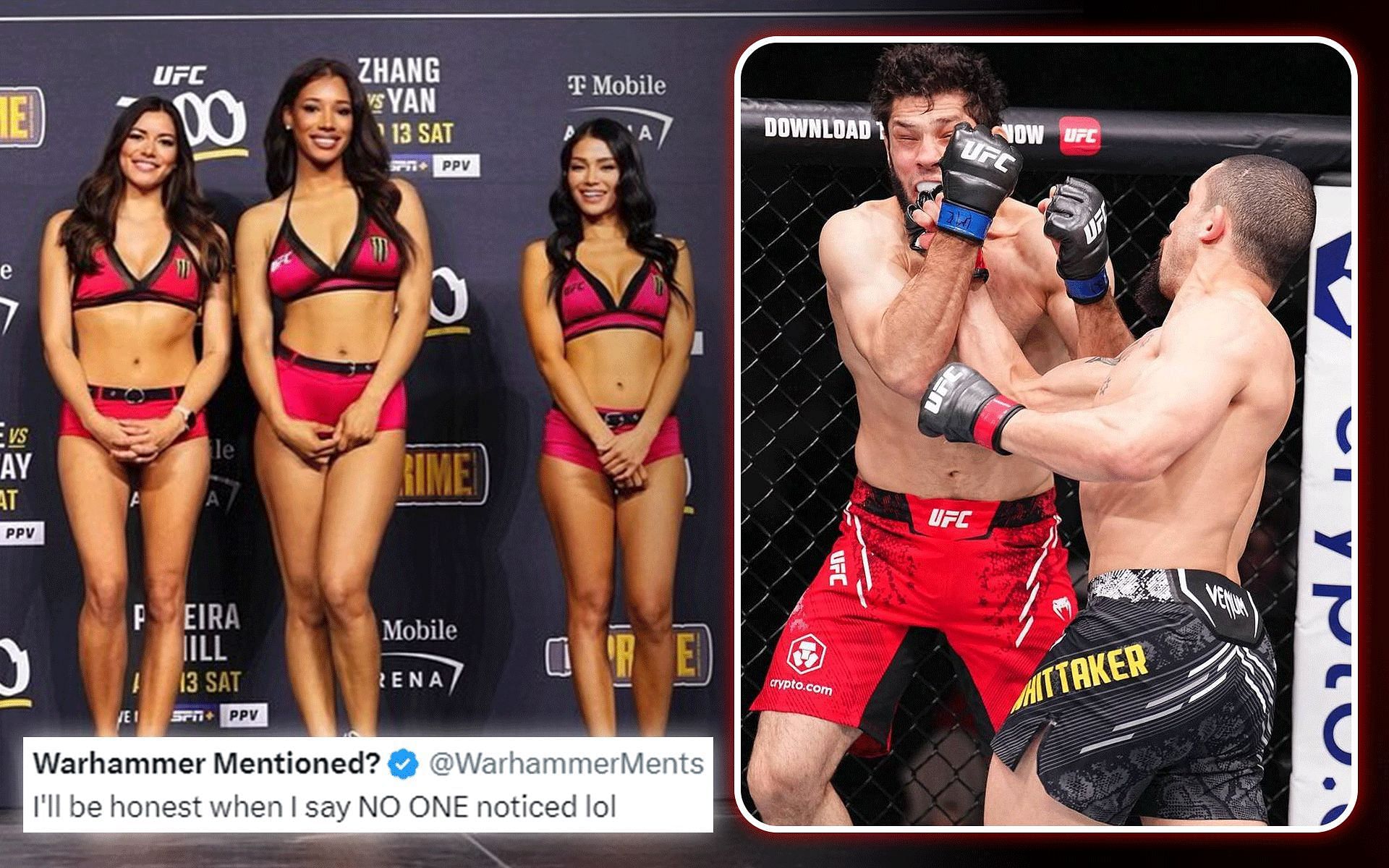 No ring card girls (left) were on the job at UFC Saudi Arabia (right) [Images courtesy @brookliyn_wren @ufc on Instagram]