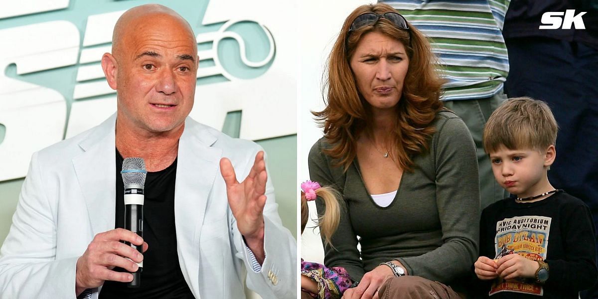 Andre Agassi (L), Steffi Graf and their son Jaden (R)