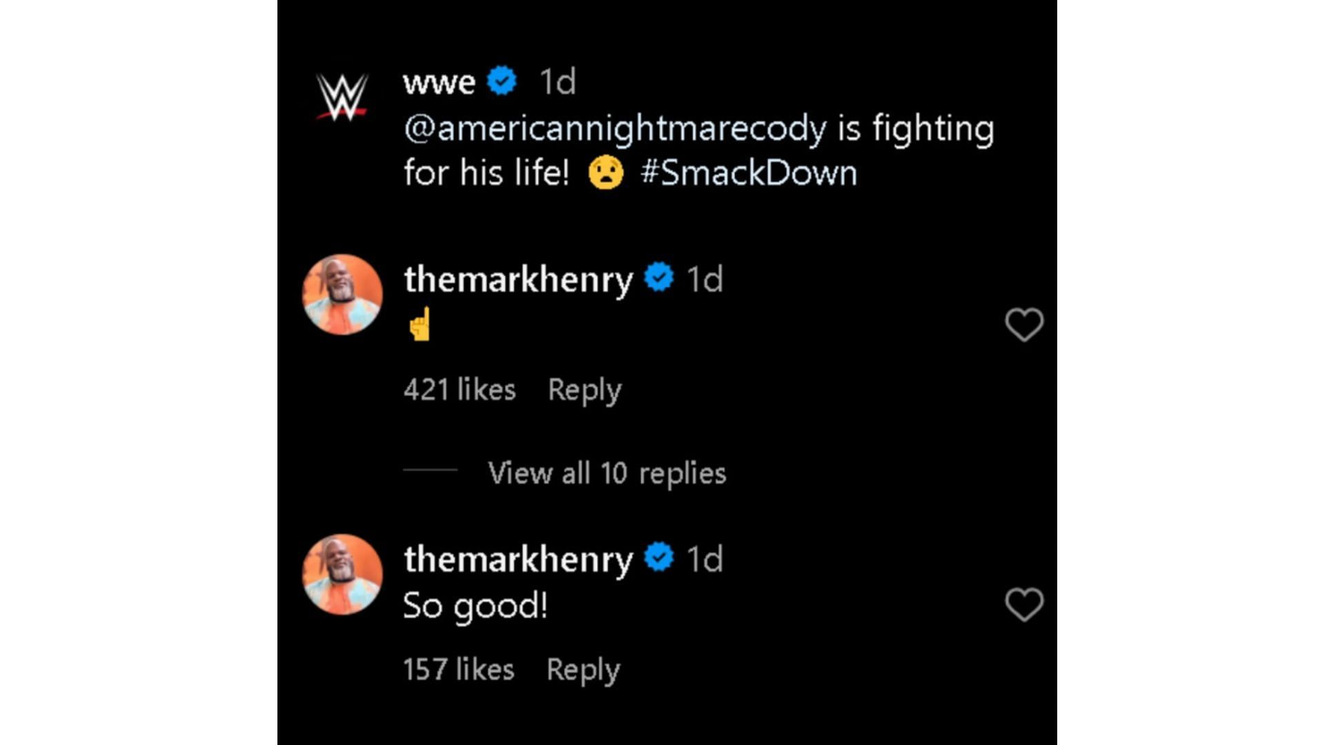 Mark Henry&#039;s reaction to Jacob Fatu&#039;s WWE debut [Screenshot via WWE&#039;s Instagram]