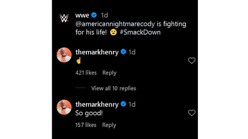 Mark Henry's reaction to Jacob Fatu's WWE debut [Screenshot via WWE's Instagram]