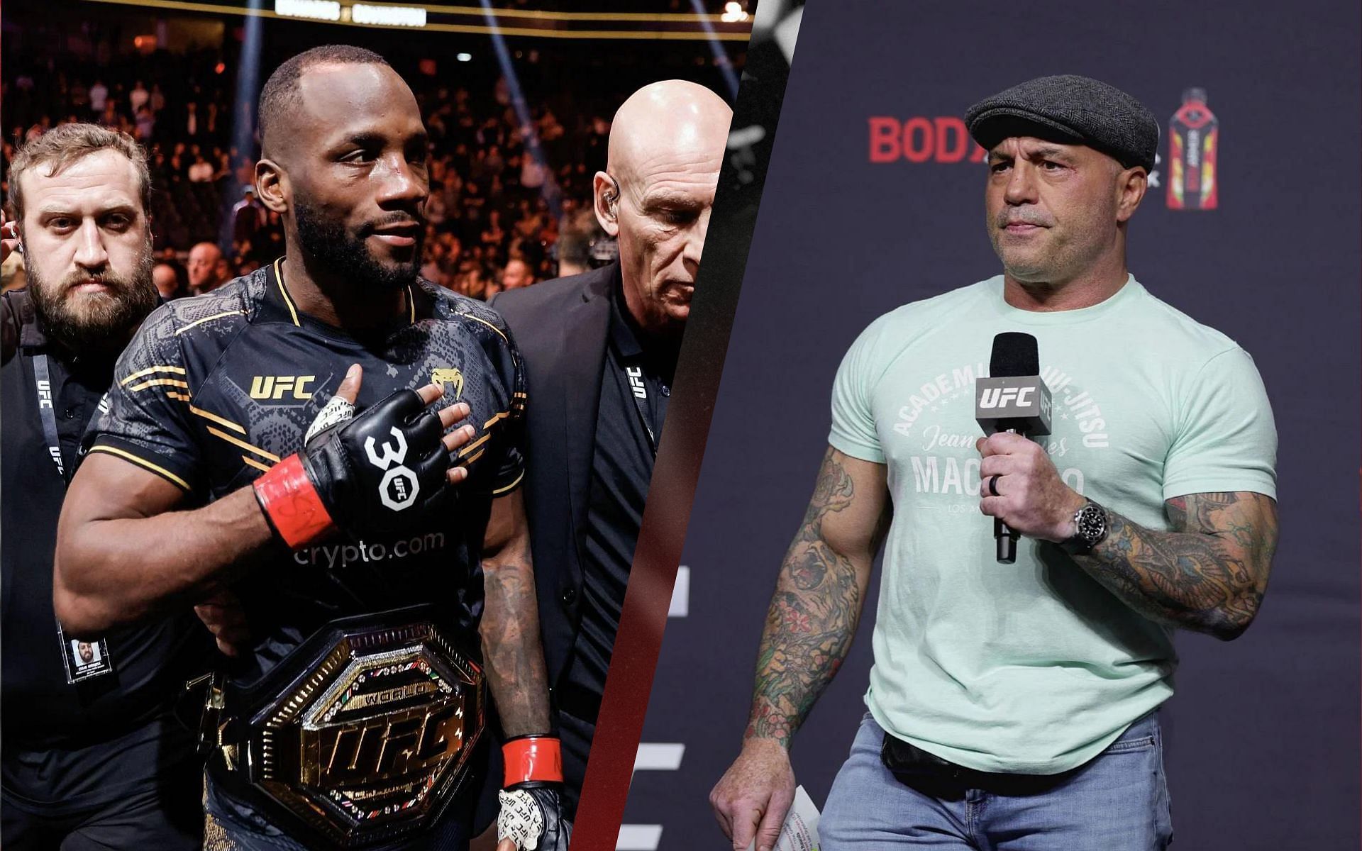 When Joe Rogan (right) recalled a night club altercation involving Leon Edwards (left). [Image courtesy: Getty Images]  