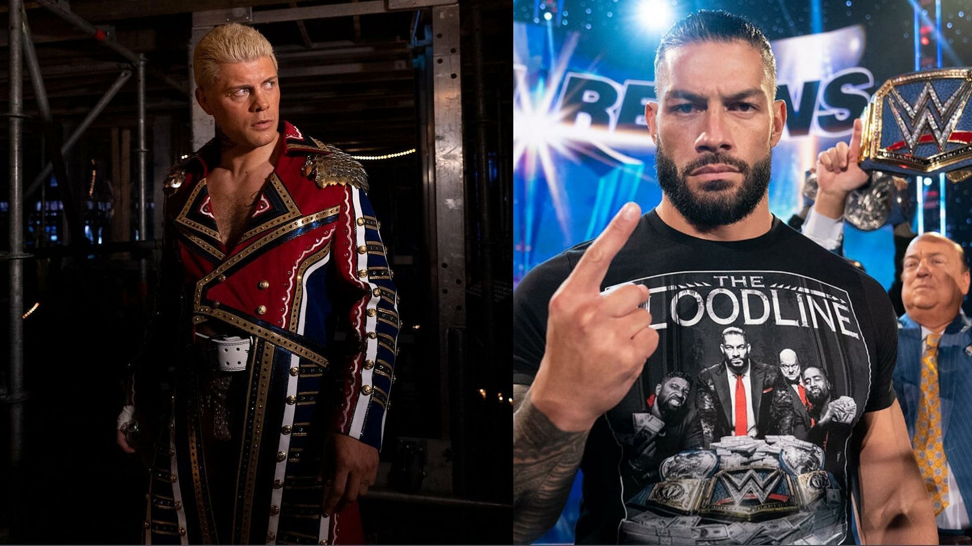 Cody Rhodes (left); Roman Reigns (right)