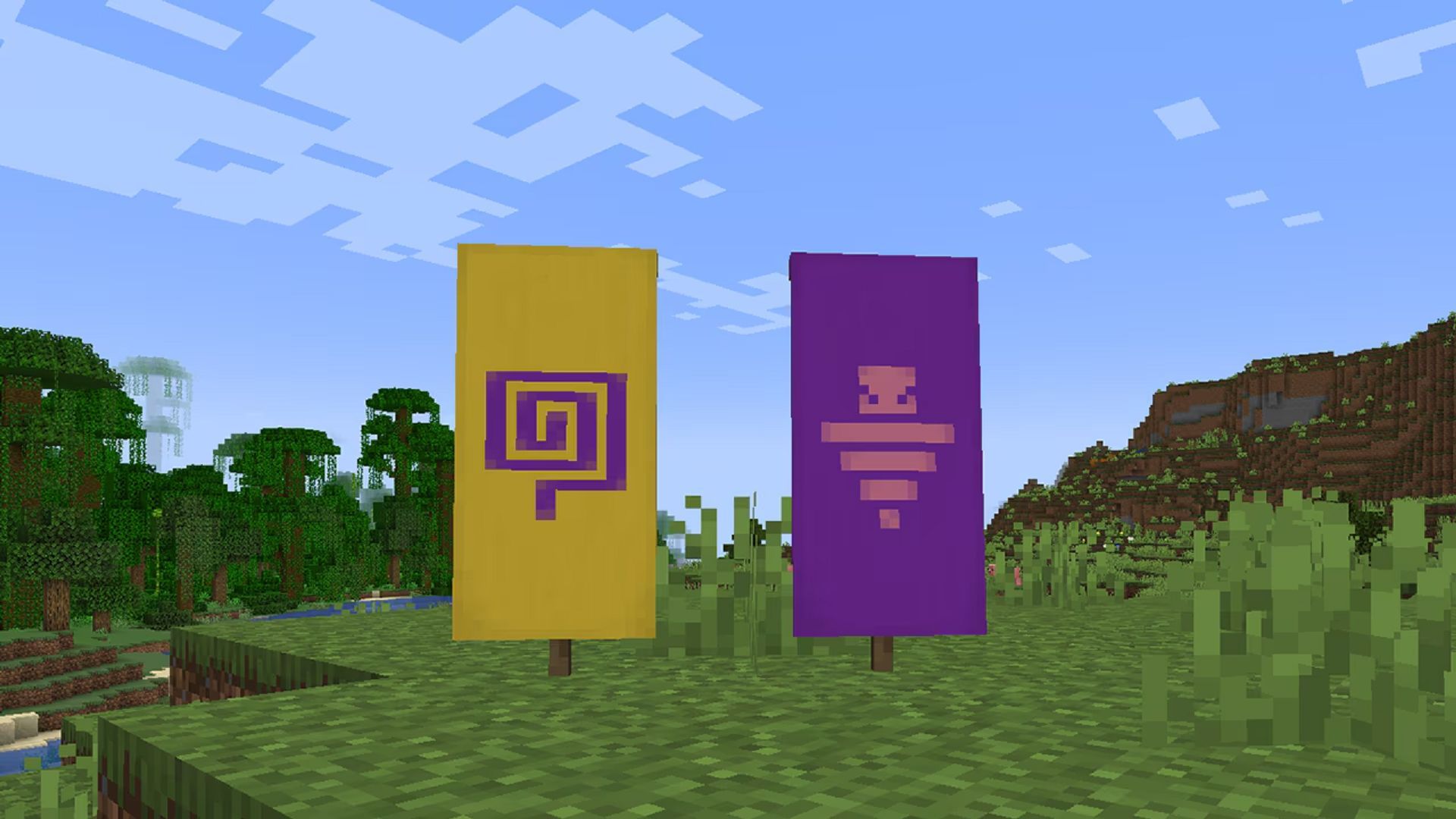 The flow and guster banner patterns in Minecraft 1.21 (Image via Mojang)