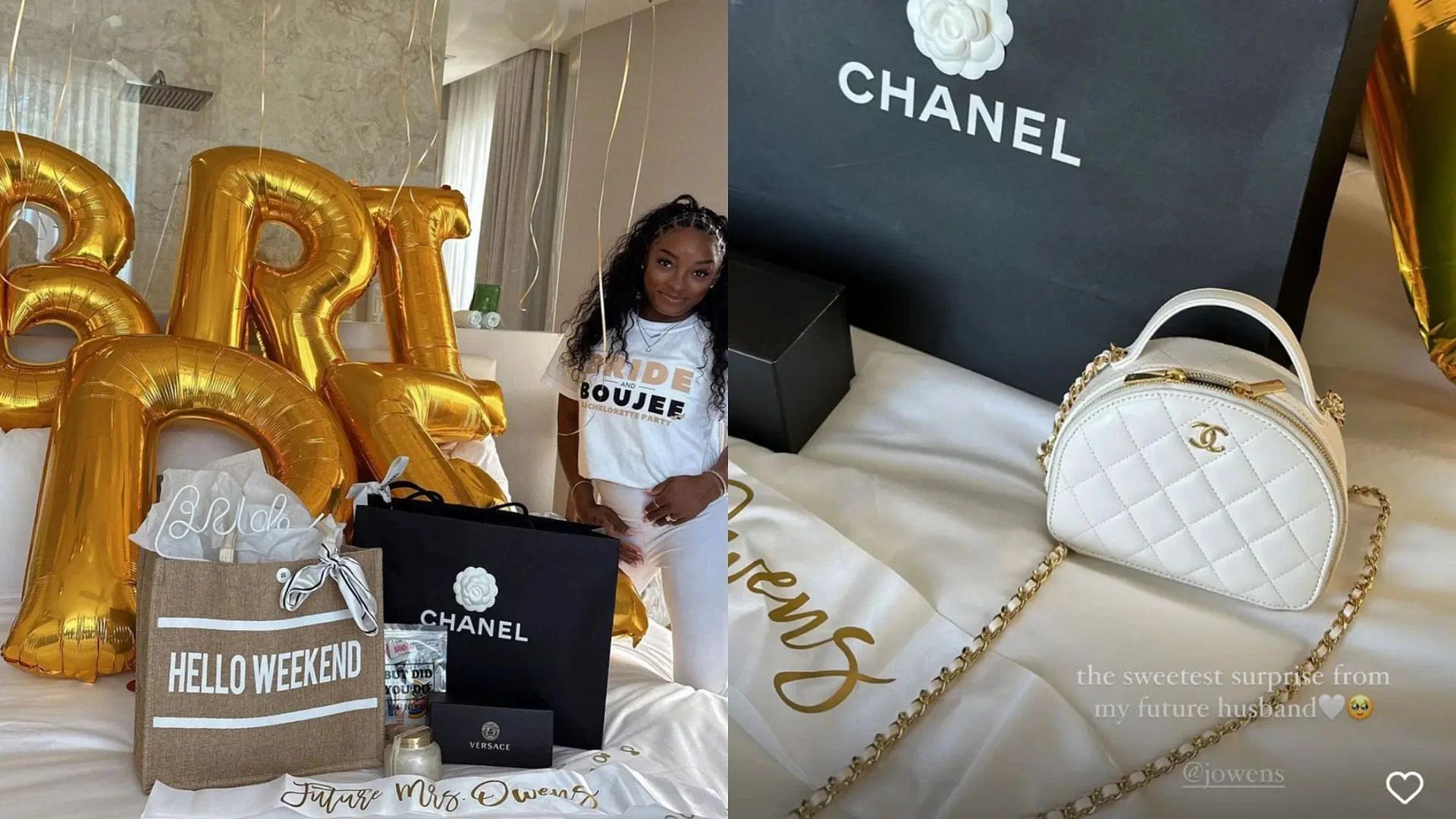 Jonathan Owens gifted Simone Biles a Chanel bag during their pre-wedding festivities (Image credit: @simonebiles)