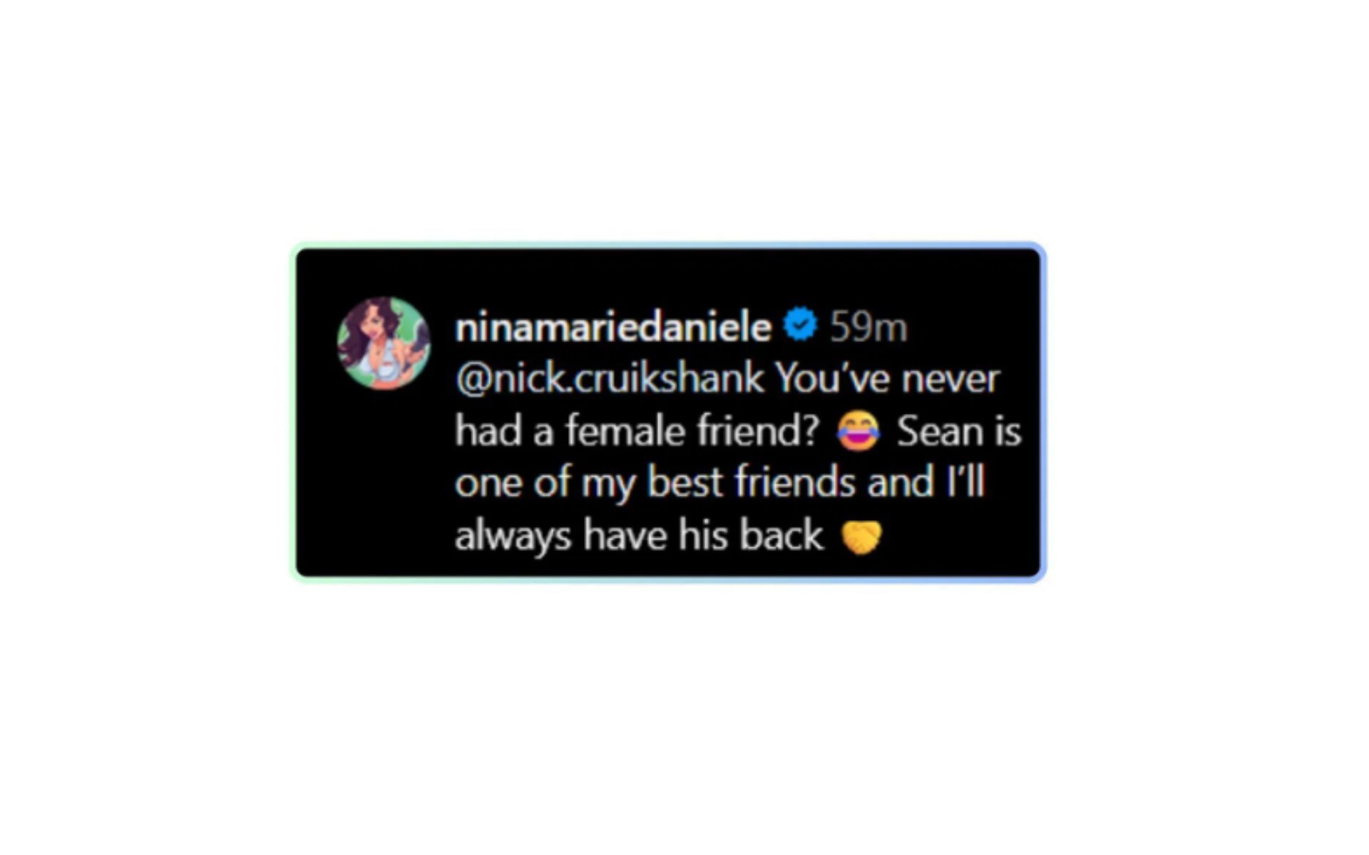 Screenshot of Nina-Marie Daniele&#039;s reply on Instagram