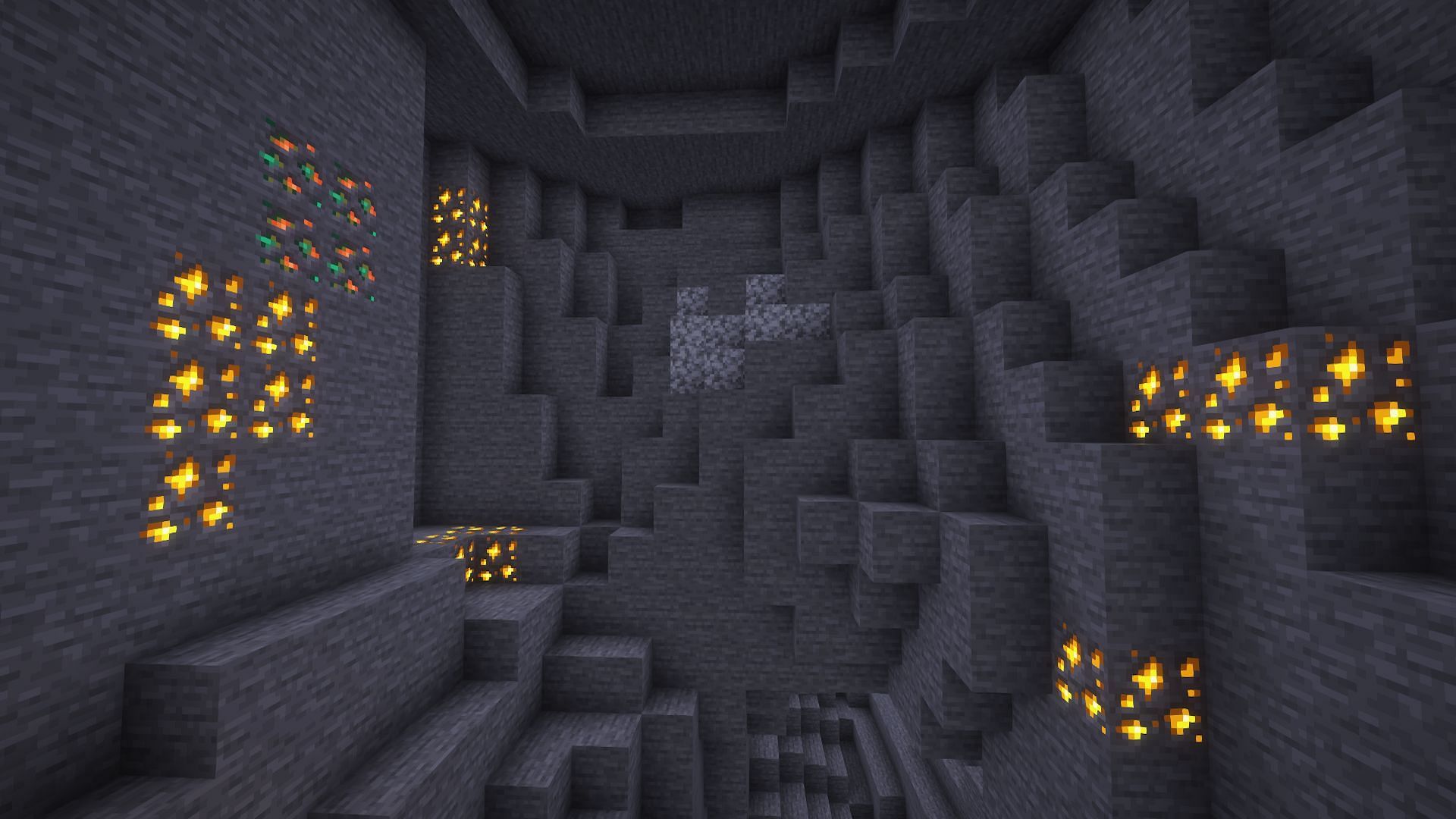 Abundant gold ore in a badlands cave (Image via Mojang)