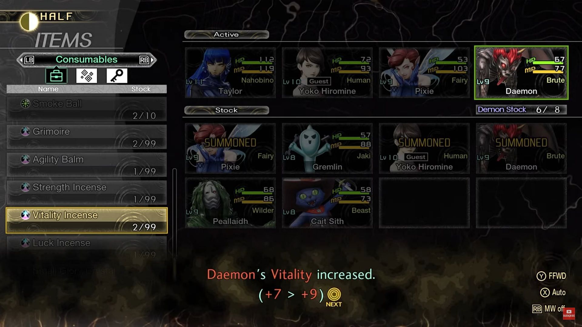 Batch using consumables saves time (Image via Atlus || YouTube-The Gaming Shelf)