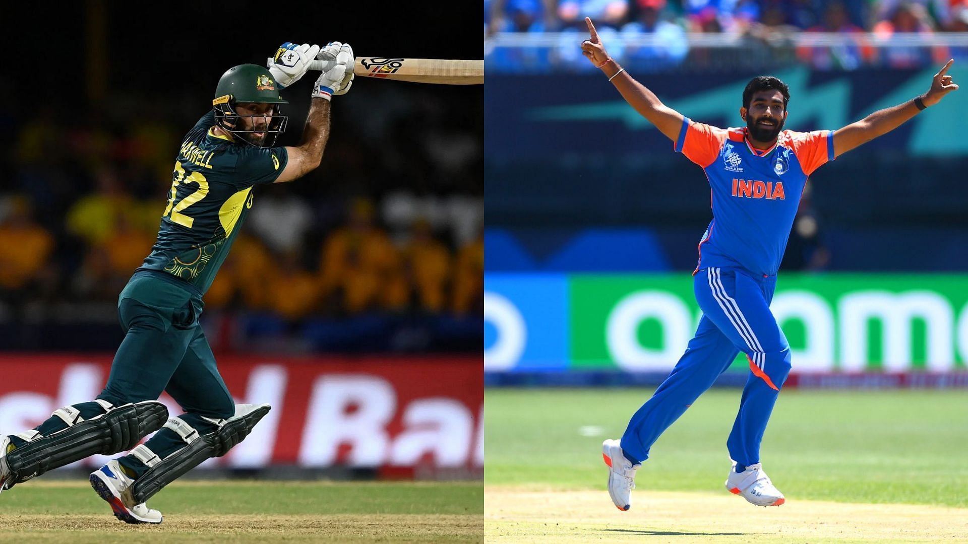 Glenn Maxwell (L) &amp; Jasprit Bumrah (P.C.:Getty &amp; Bumrah X)