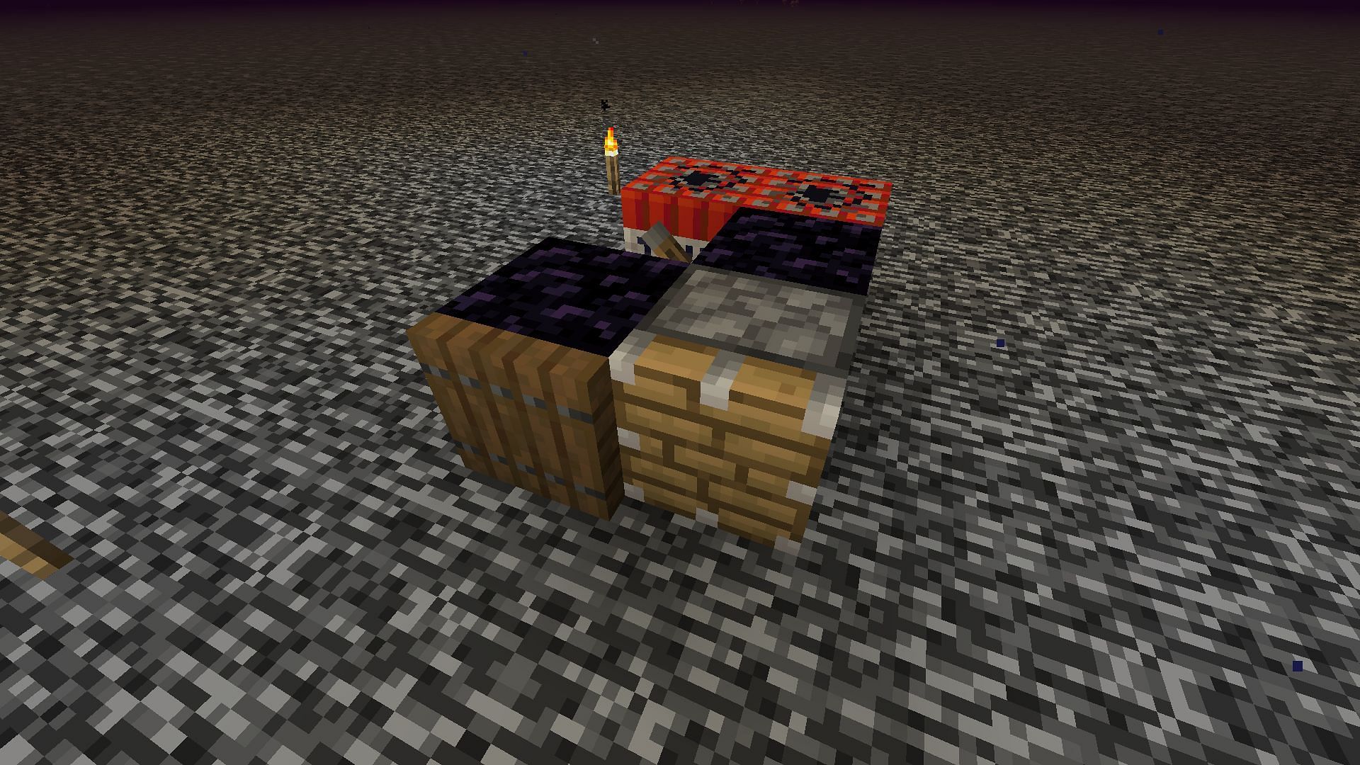 The opened trapdoor and first piston (Image via Mojang)