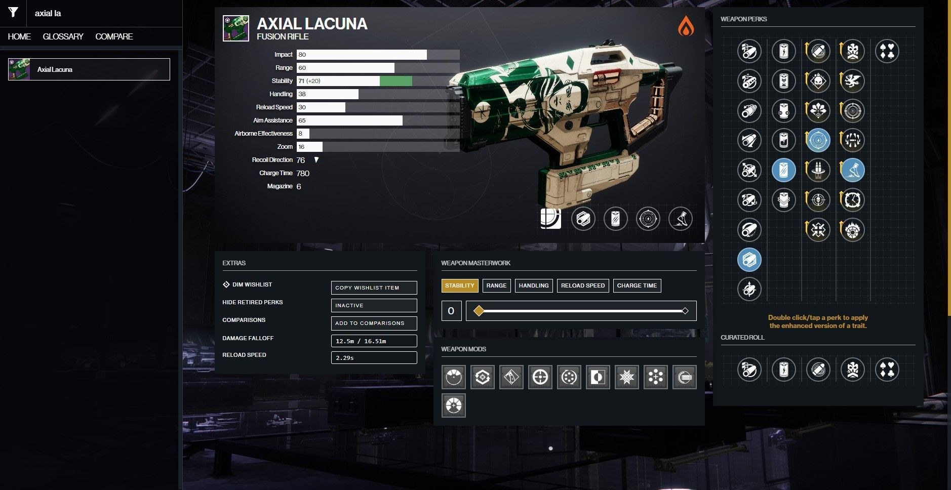 Axial Lacuna PvP god roll in Destiny 2 (Image via Bungie)