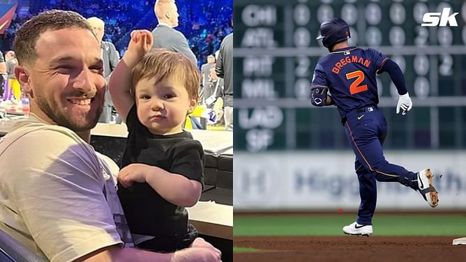 "I can't handle it" - Alex Bregman's wife Reagan captures priceless moment of son Knox's epic bat flip in dad's Astros jersey