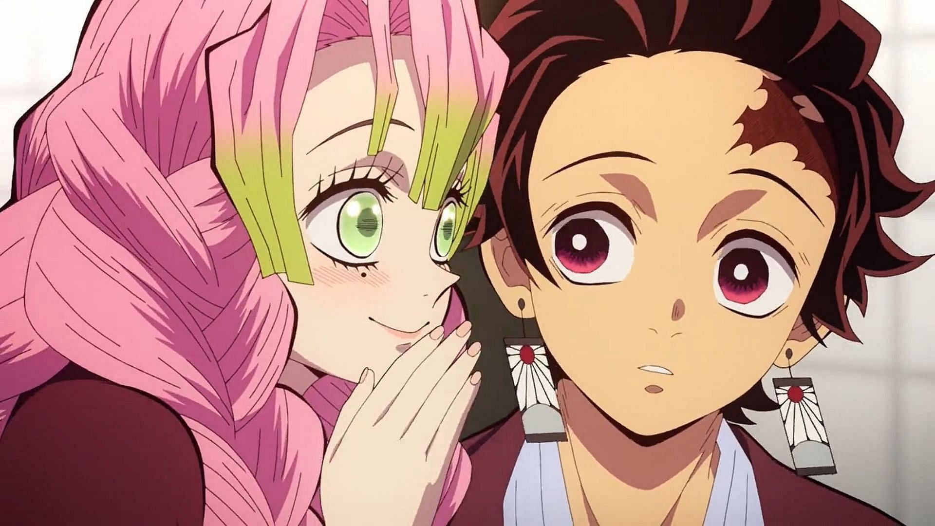 Mitsuri Kanroji and Tanjiro Kamado as seen in the anime (Image via Ufotable)