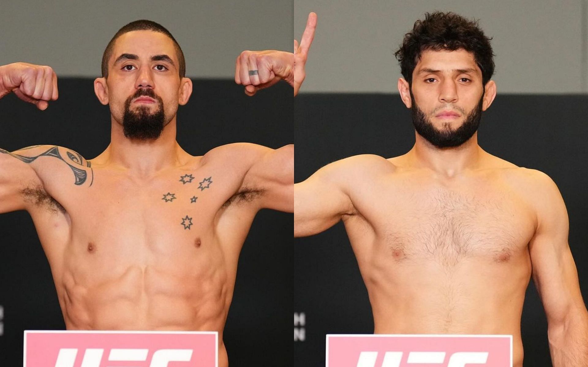Robert Whittaker (left) will taken on Ikram Aliskerov (right) at the main event of UFC Saudi Arabia [Images courtesy @ufc on Instagram]