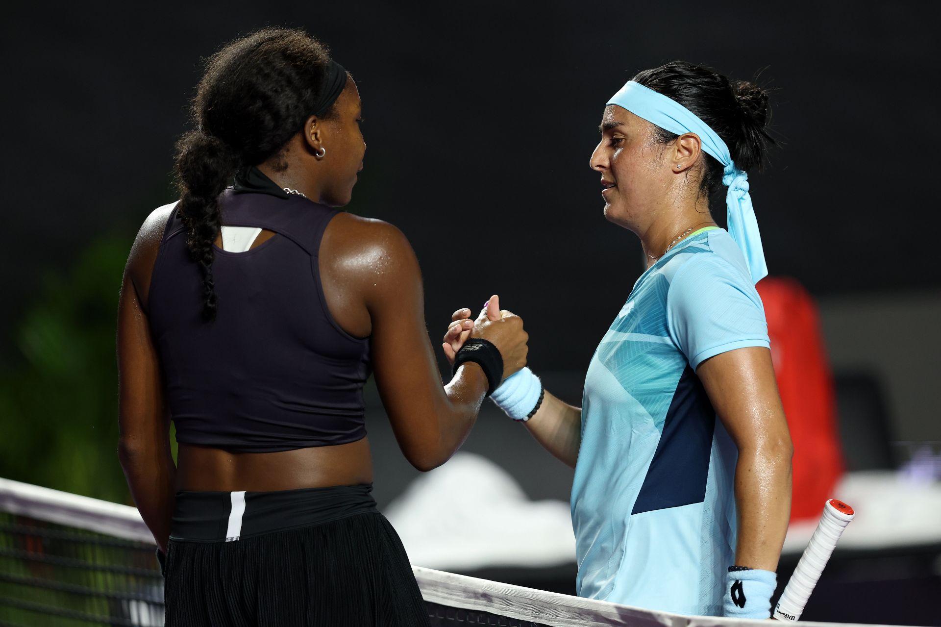 Coco Gauff and Ons Jabeur after their match at the WTA Finals