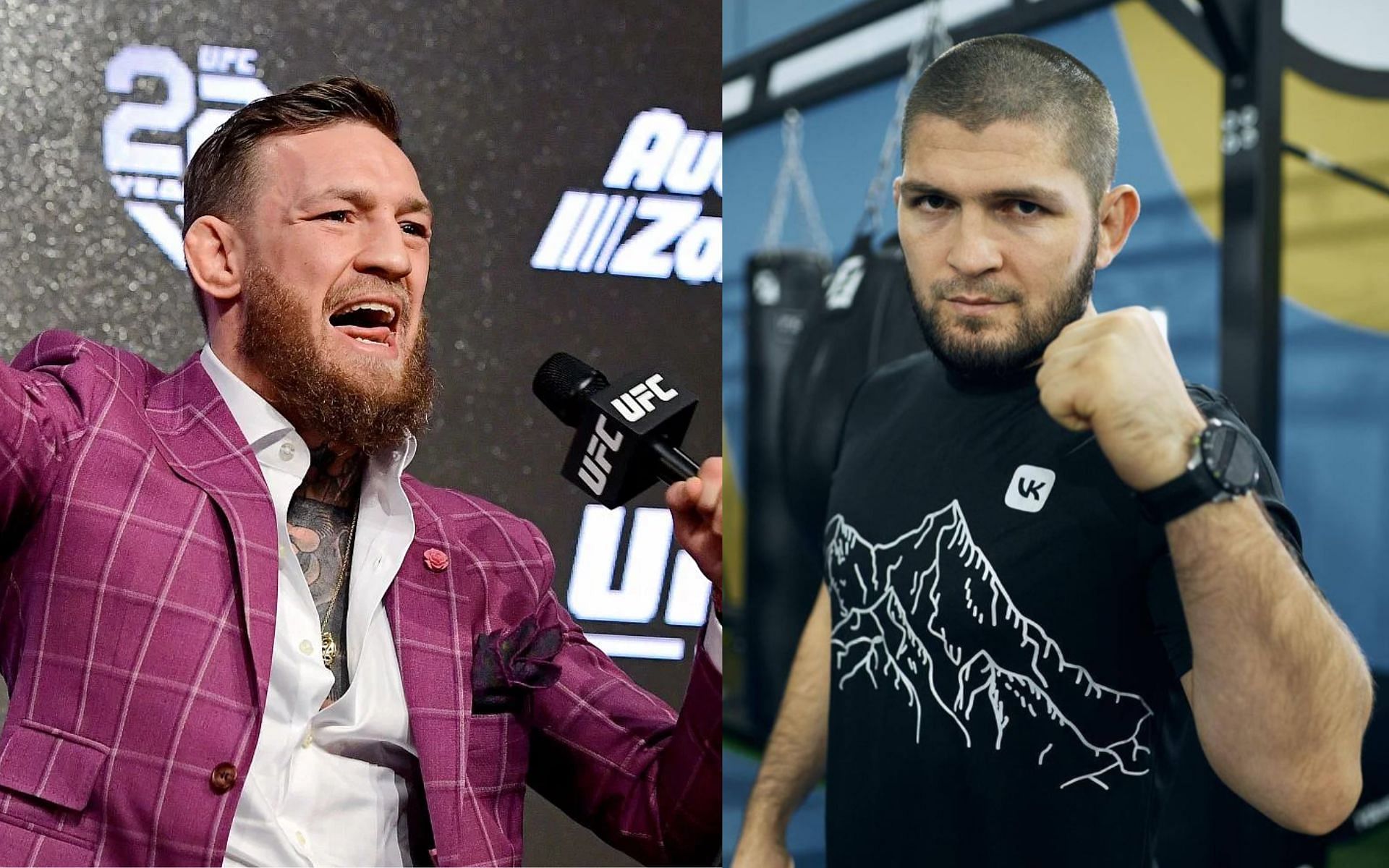 Conor McGregor (left) blasts Khabib Nurmagomedov (right) over legal troubles reportedly stopping him from going to Russia [Images courtesy: Getty Images and @khabib_nurmagomedov on Instagram]