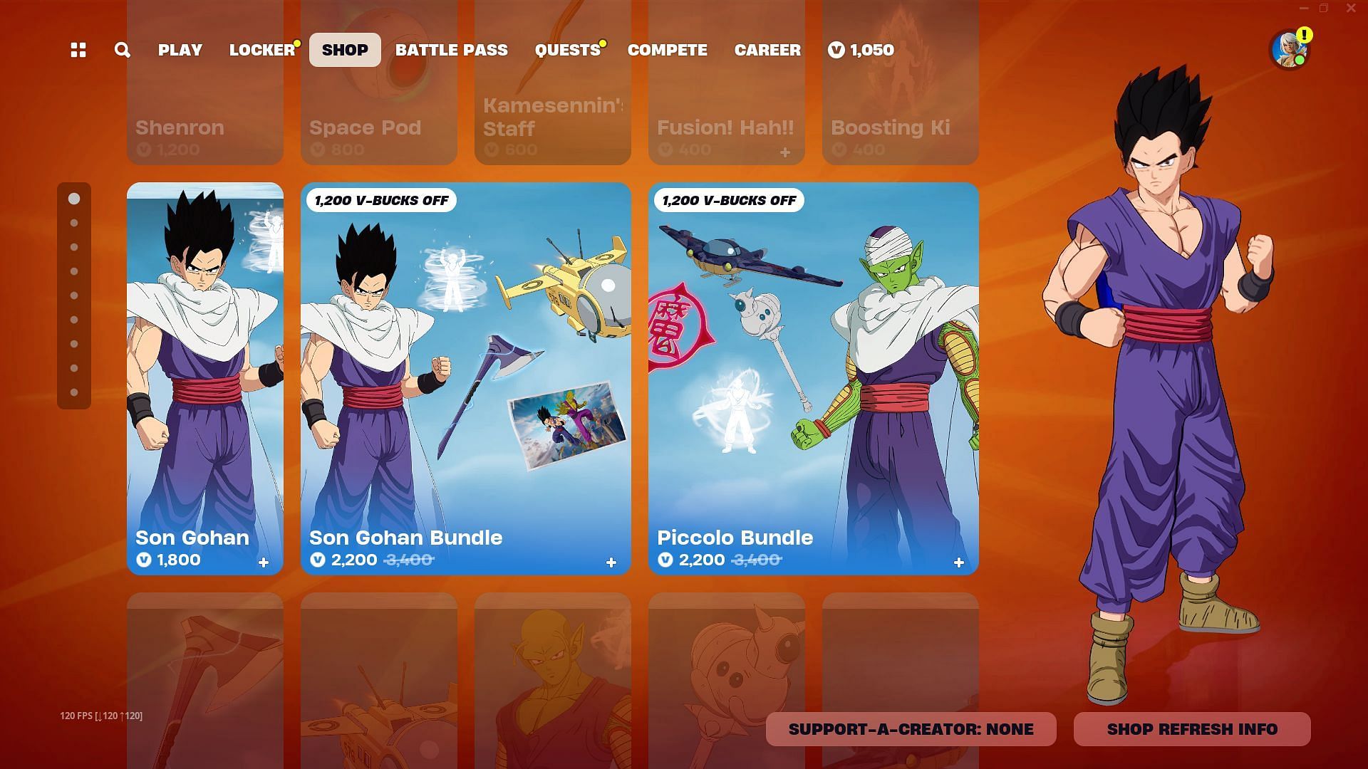 This fan-favorite Son Gohan (Dragon Ball) skins in Fortnite are currently listed in the Item Shop. (Image via Epic Games)