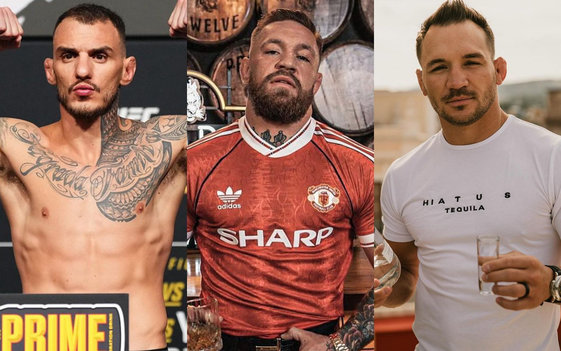 Renato Moicano (left) is keenly observing Conor McGregor (center) and Michael Chandler (right) [Images Courtesy: @renato_moicano_ufc, @thenotoriousmma and @mikechandlermma on Instagram]