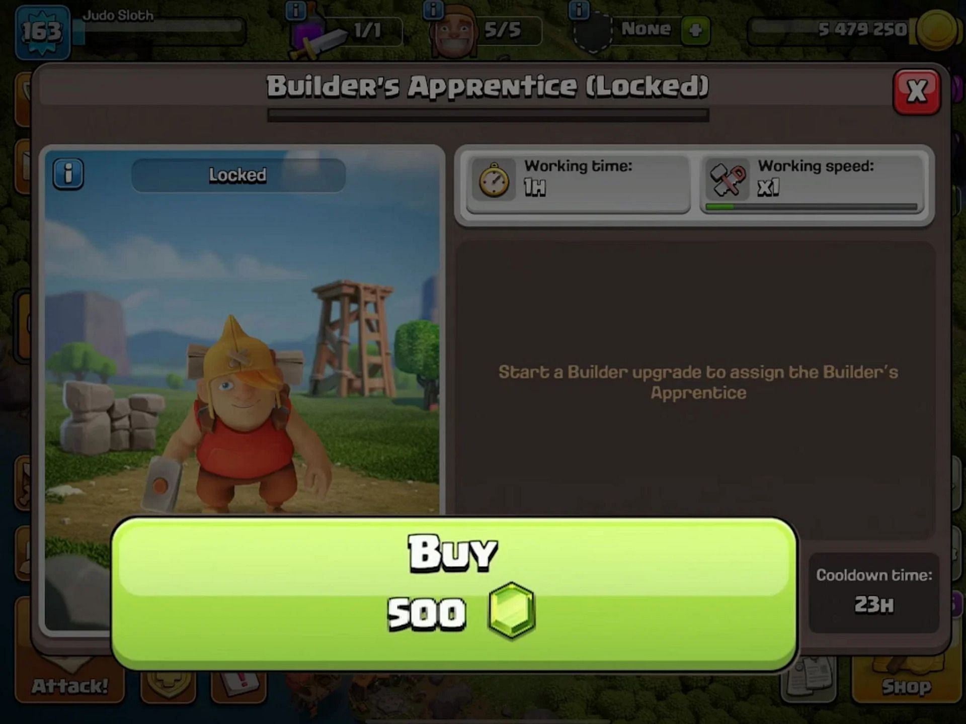 Cost of Builder&#039;s Apprentice (Image via Supercell)