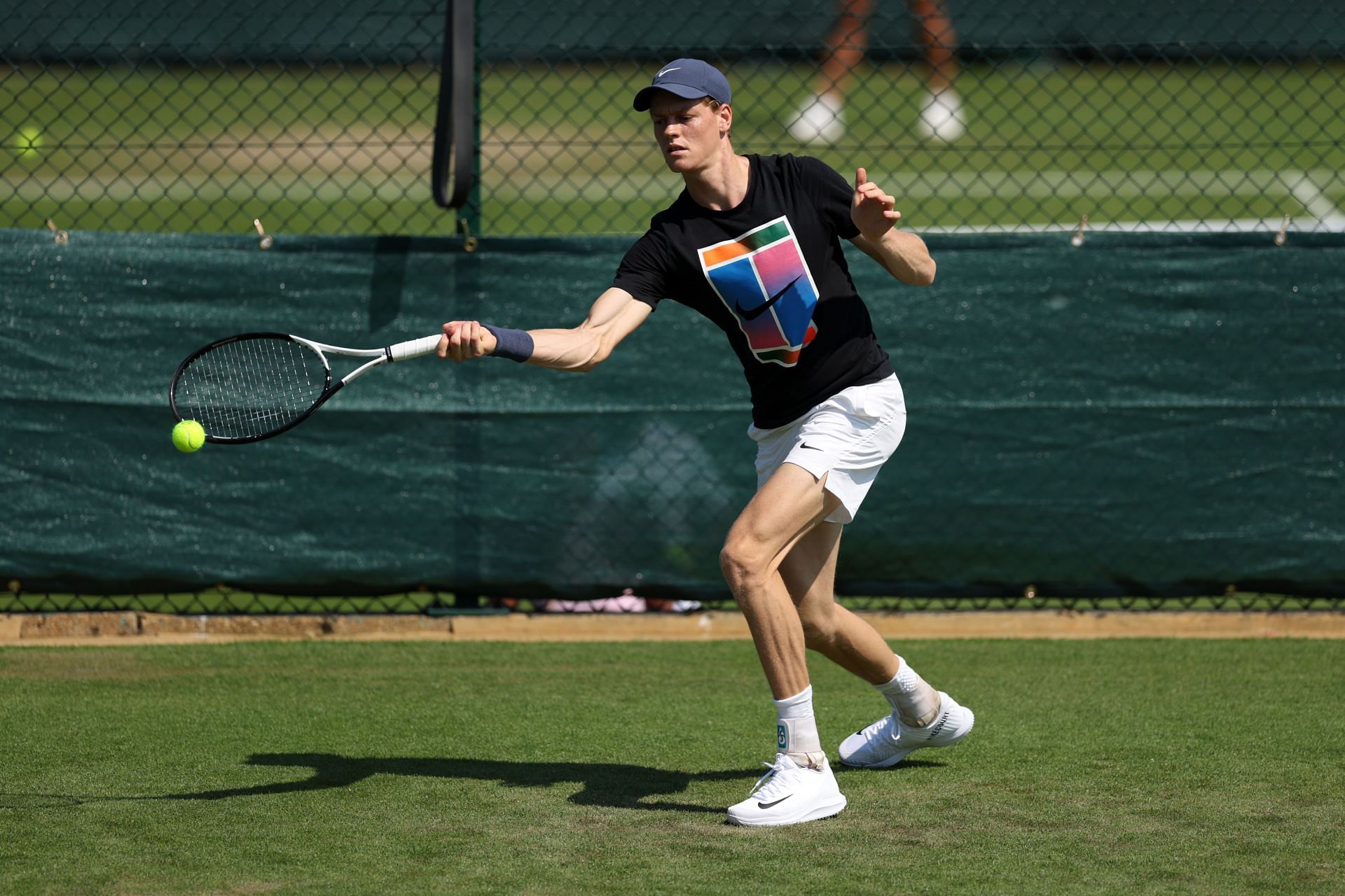 Jannik Sinner practicing ahead of Wimbledon