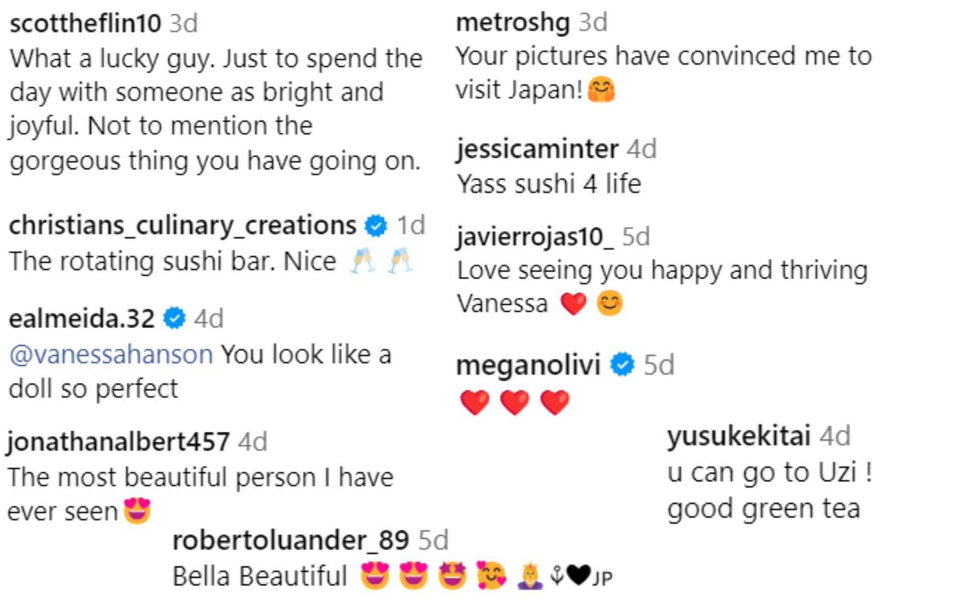 Screenshot of fan reactions to Vanessa Hanson&#039;s post on Instagram