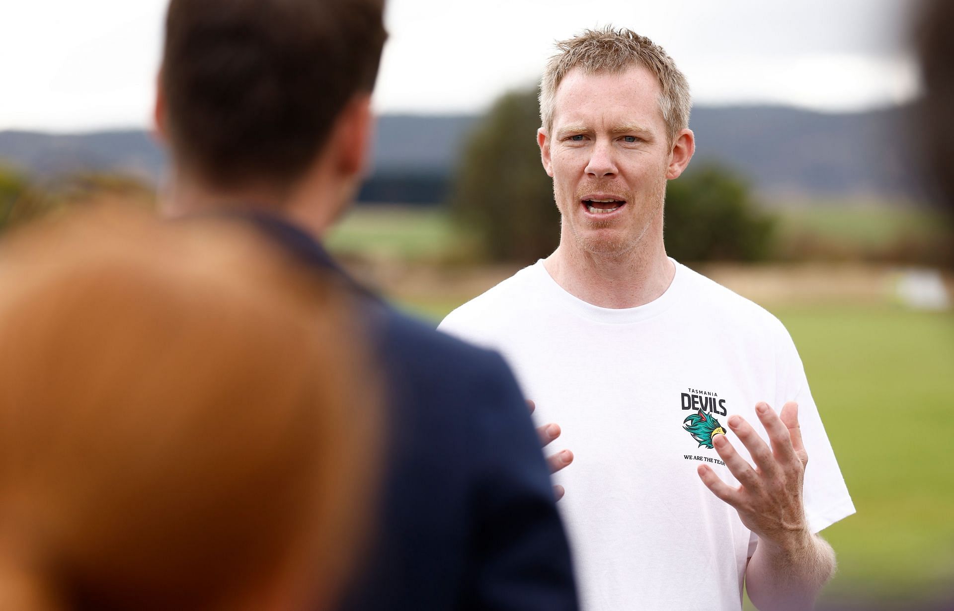 Jack Riewoldt speaking at Tasmanian AFL Team Media Opportunity