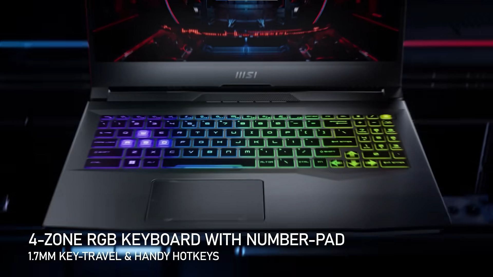 MSI Pulse 15&#039;s keyboard in its RGB glory (Image via MSI)
