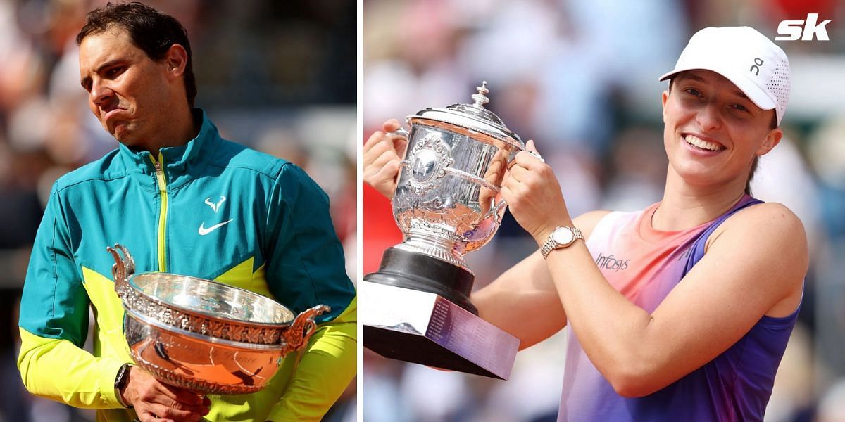 Rafael Nadal at the 2022 French Open (L), Iga Swiatek at the 2024 French Open (R) (Image Source: Getty)