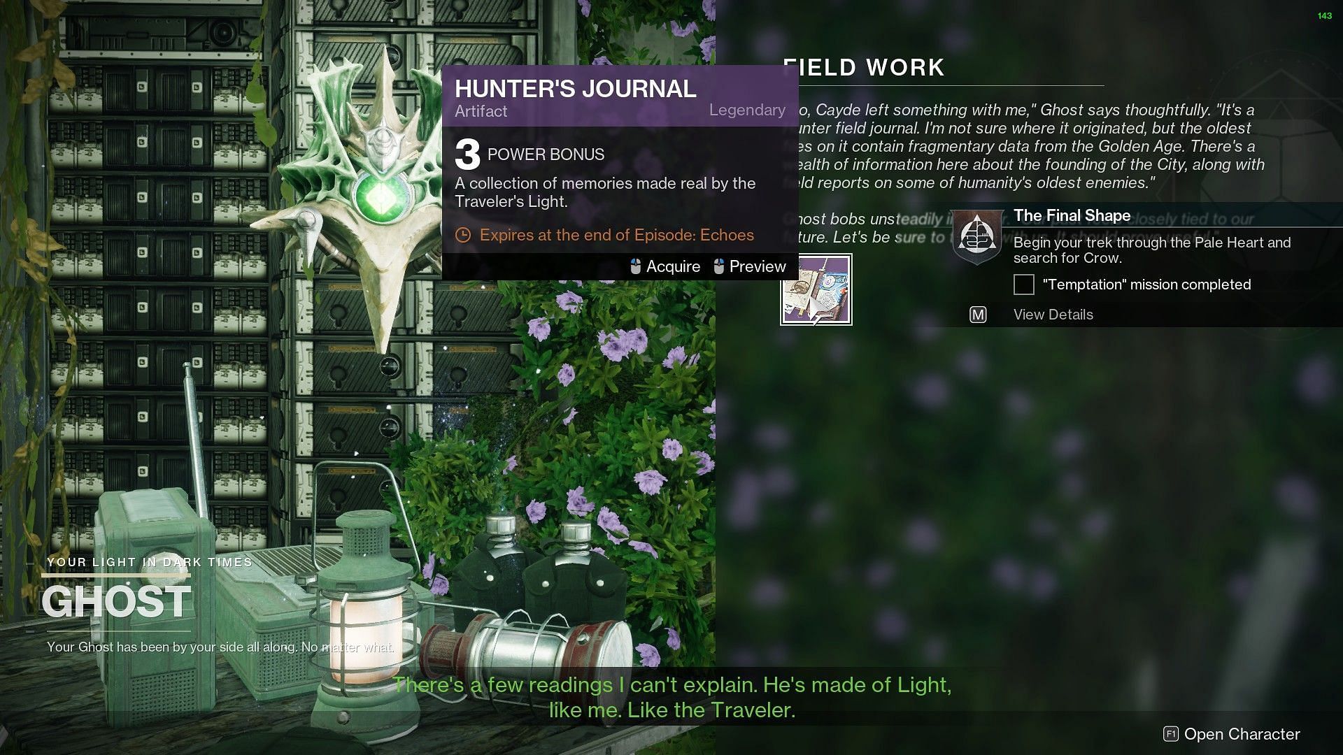 Hunter&#039;s Journal artifact as a reward in Destiny 2 (Image via Bungie)