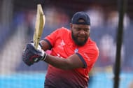 Steven Taylor of USA warms up prior to the ICC Men's T20 Cricket World Cup West Indies & USA 2024 match between USA and Canada at Grand Prairie Cricket Stadium on June 01, 2024 in Dallas, Texas. (Photo by Robert Cianflone/Getty Images).