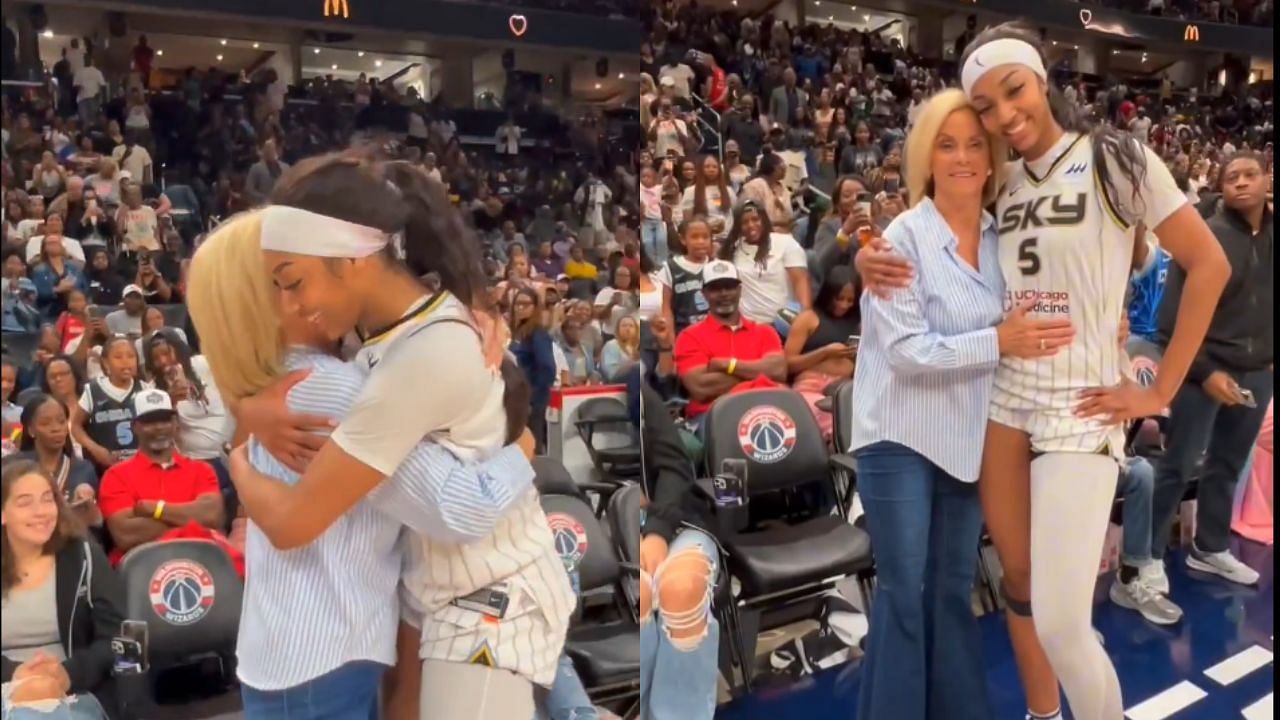 LSU coach Kim Mulkey met with her former star Angel Reese after the Sky-Mystics game in Washington on Thursday. [photo: WNBA X]