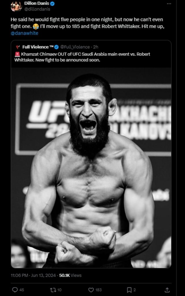 Dillon Danis offers to step in after Khamzat Chimaev reportedly out of