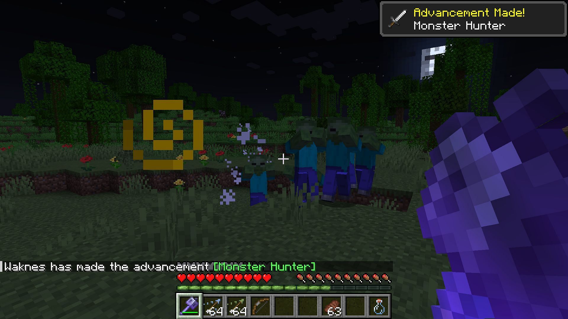 A player using strength potions while fighting hordes of zombies (Image via Mojang)