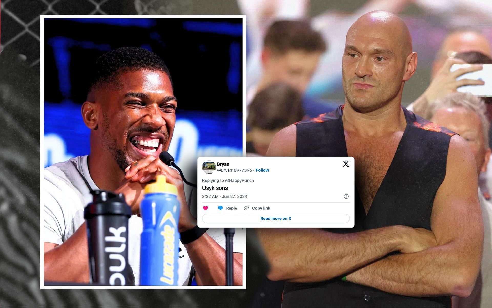 Fans react to online interaction between Anthony Joshua (left) and Tyson Fury (right). [Image courtesy: Getty Images]